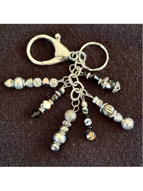NEW Silver Black Brown Beaded Bag Charm Keychain Handmade One of a Kind (#11)